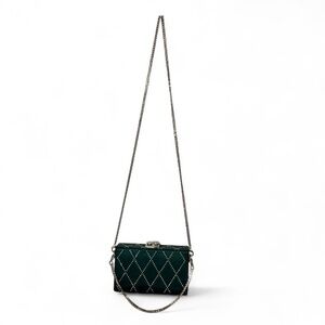 Charles & Keith Satin Embellished Clutch – Dark Green